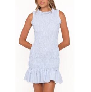 Petal And Pup Kiki Smocked Mini Dress Blue Stripe Size L